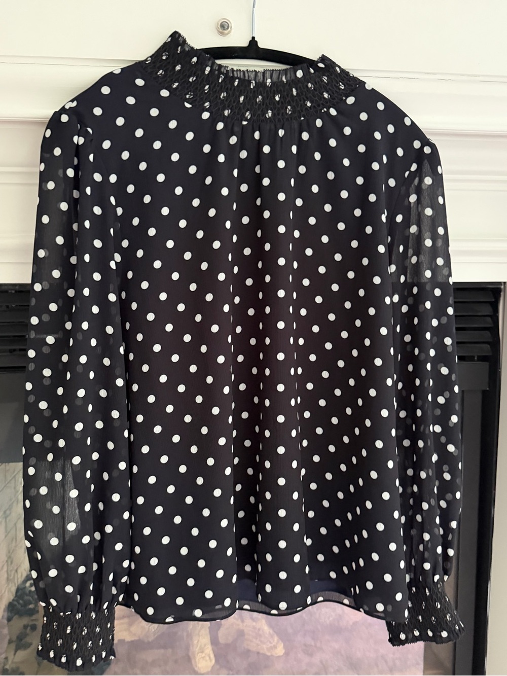 NWT: J.Crew Navy Polka Dot Long-Sleeve Blouse - size M